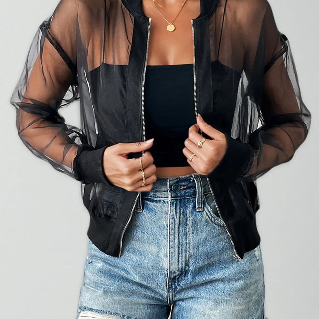 Sheer Mesh Zip Up Jacket – Charming Charlie Sheer Mesh Zip Up Jacket – Charming Charlie