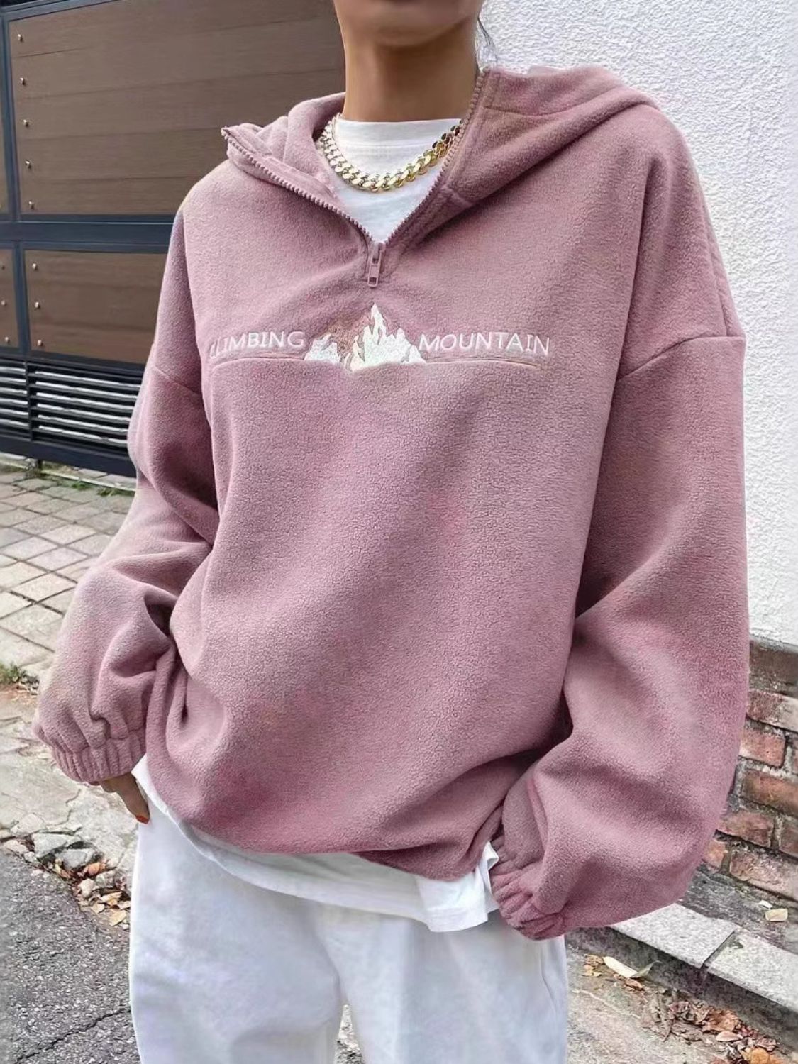 Mountain Quarter Zip Long Sleeve Hoodie - Charming Charlie