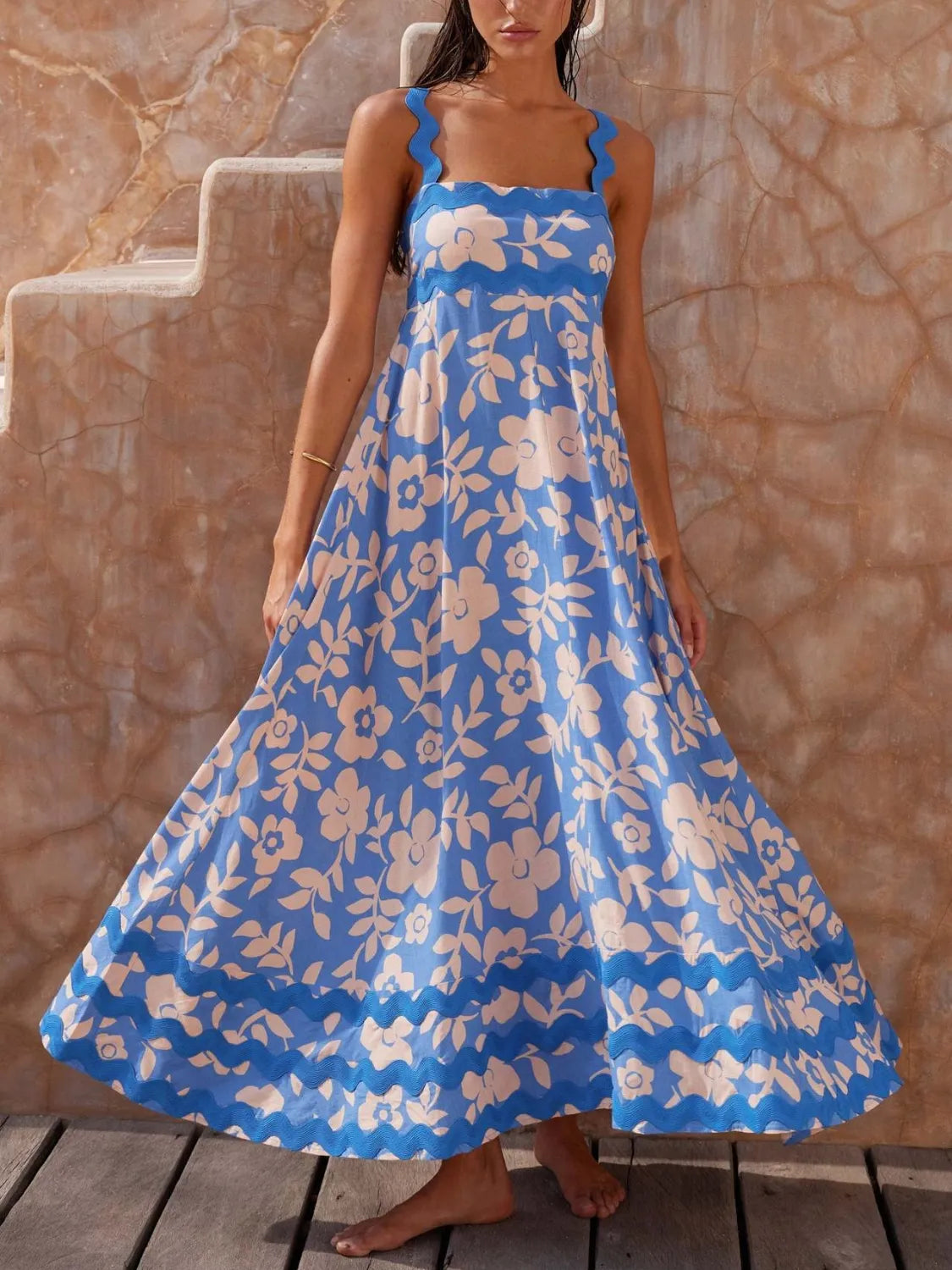 Tiered Printed Square Neck Cami Dress