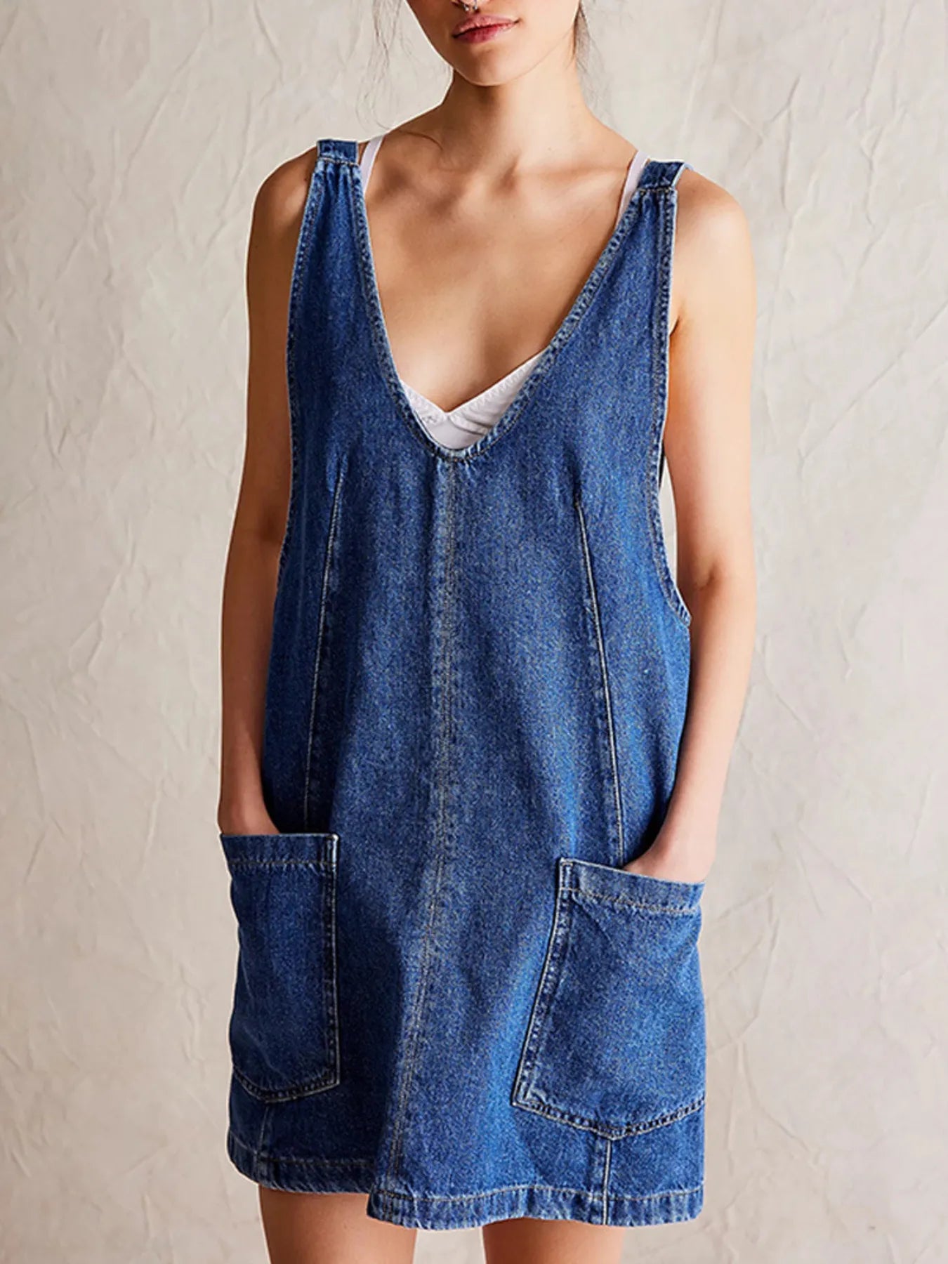 denim tank dress The Dalley Patterned in Small while the textured stitched trim along the sleeves and hem brings in a soft Fitted Denim Tank Dress with