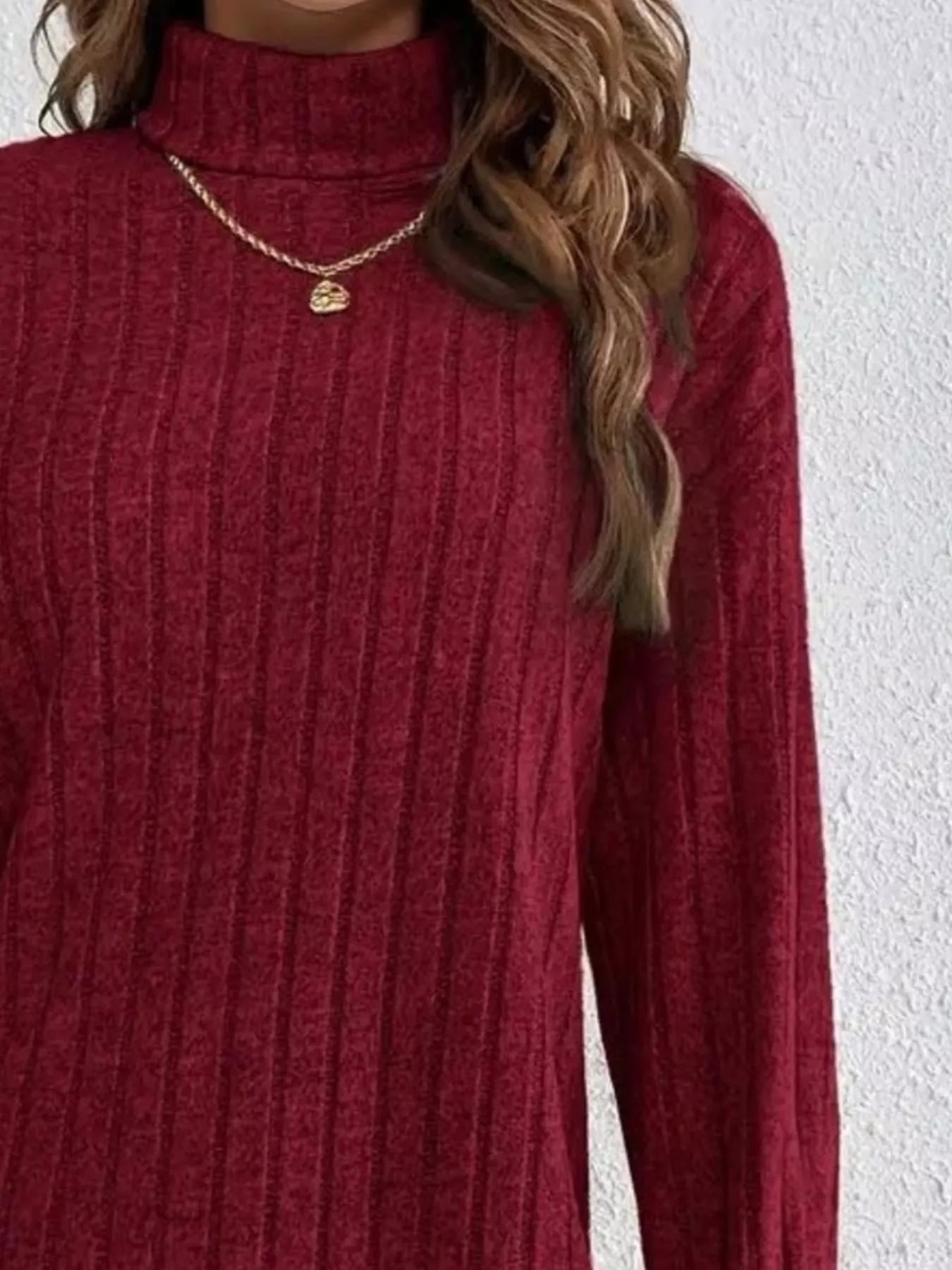 knee length dresses for ladies Red Pleat Turtleneck Sweater Dress L Red by Lane 201