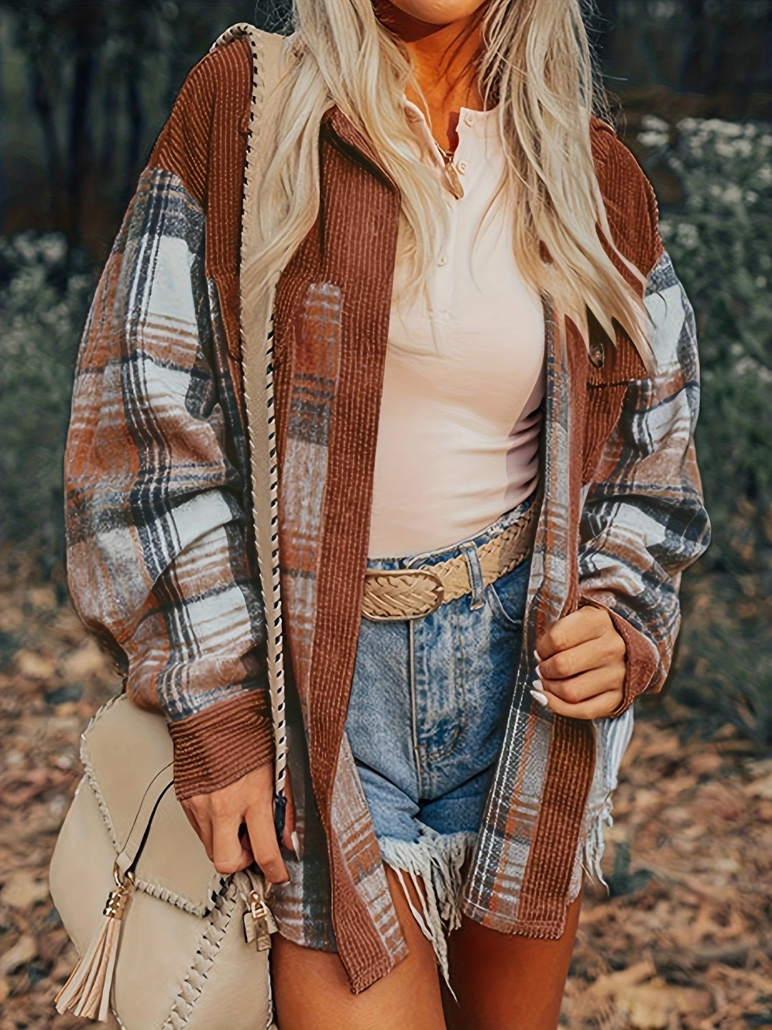 Plaid Collared Neck Button Up Shacket - Charming Charlie