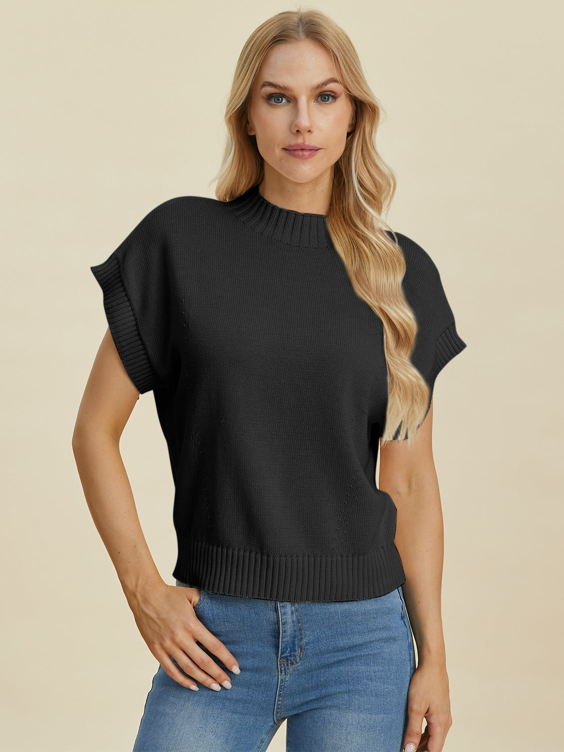 Double Take Full Size Mock Neck Short Sleeve Sweater – Charming