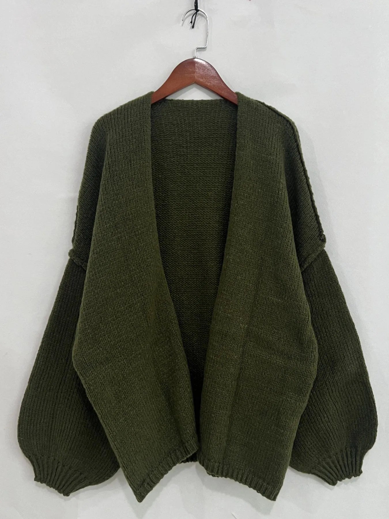 Drop Shoulder Ribbed Trim Open Front Cardigan
