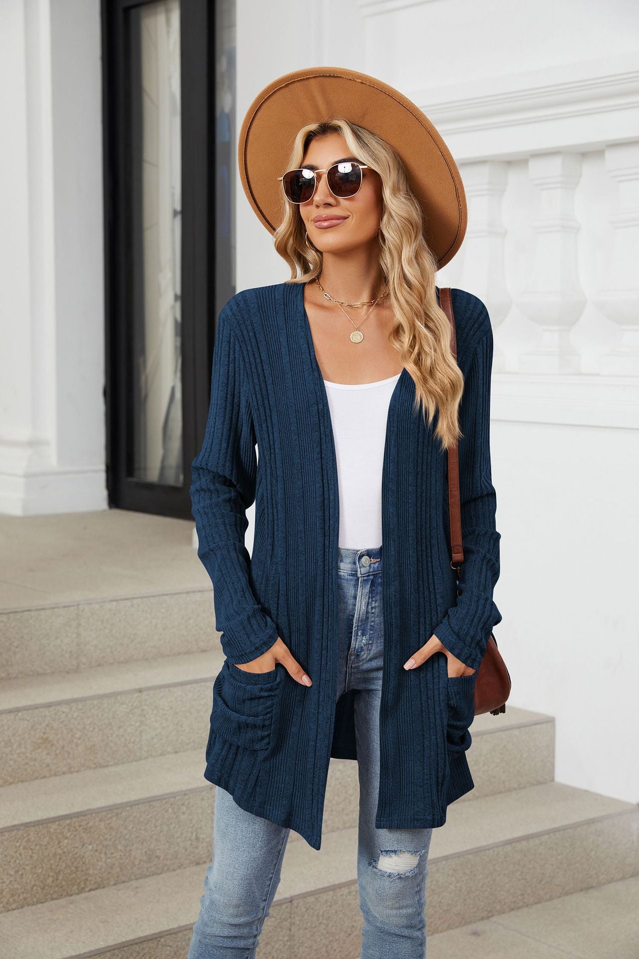 Pocketed Open Front Long Sleeve Cardigan - Charming Charlie