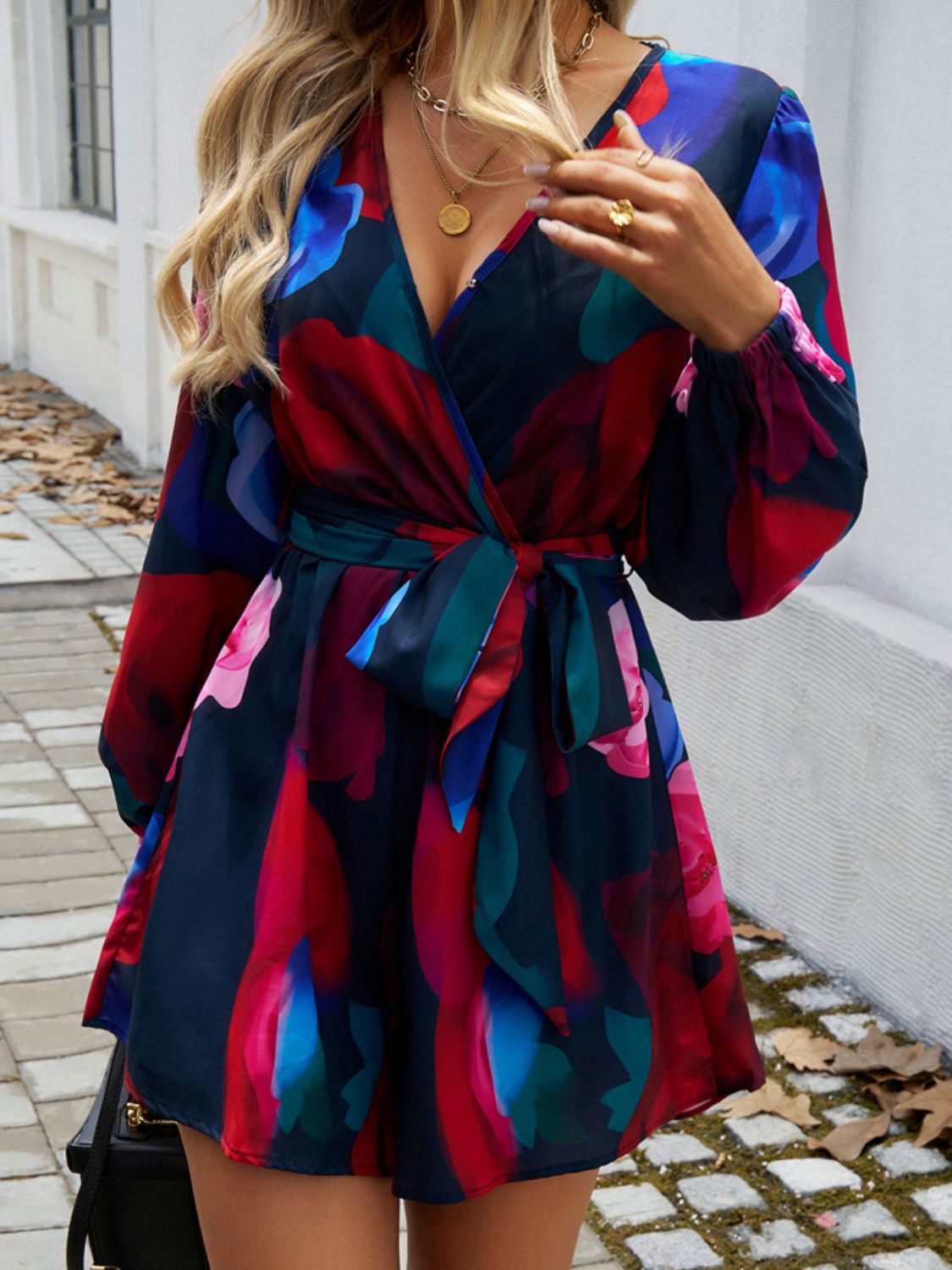 Tied Surplice Long Sleeve Romper - Charming Charlie