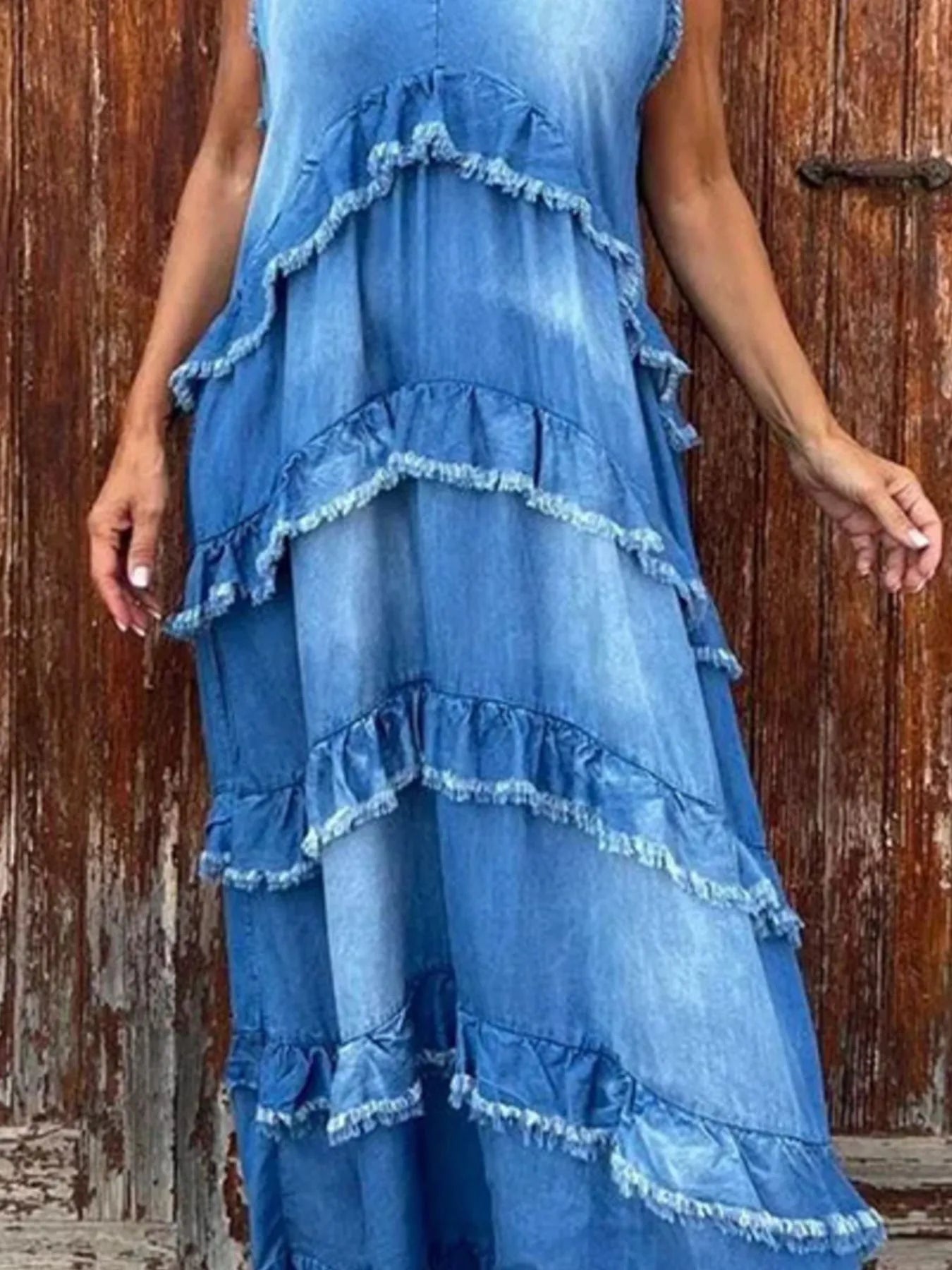 Raw Hem Layered Denim Maxi Dress – Charming Charlie