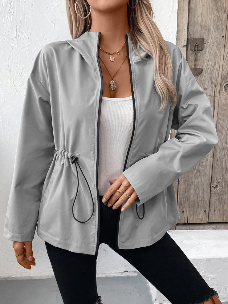 Drawstrig Zip Up Hooded Jacket