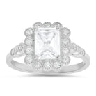 Sterling Silver Emerald-cut CZ Halo Floral Ring - Charming Charlie