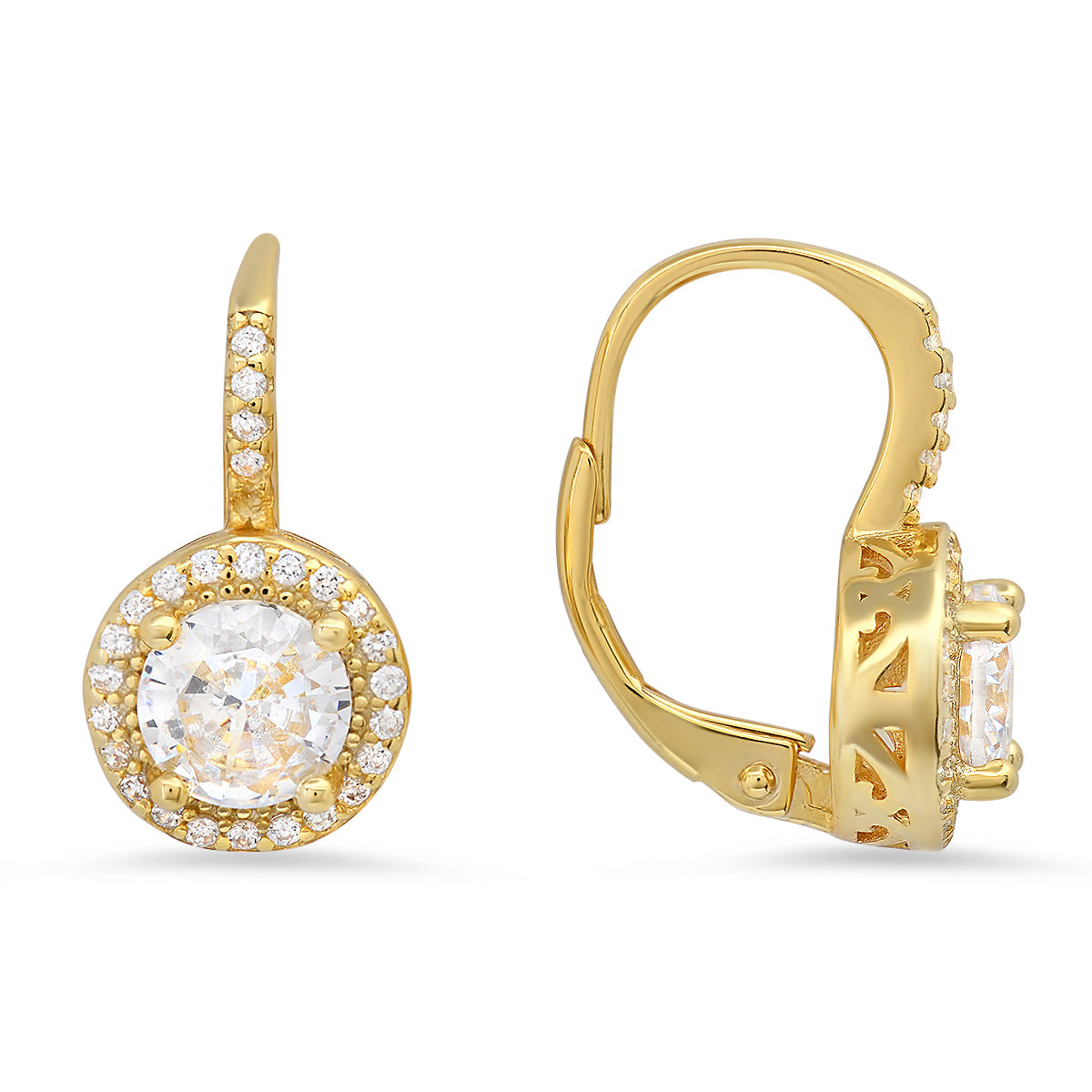 Sterling Silver Diamond Halo Leverback Earrings - Charming Charlie