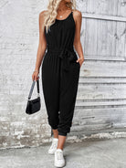 Scoop Neck Tie Waist Jumpsuit - Charming Charlie