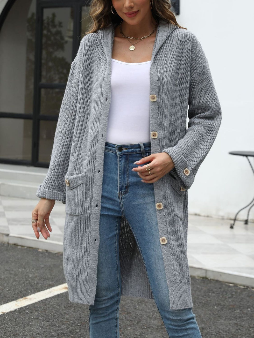 Button Up Long Sleeve Cardigan with Pockets