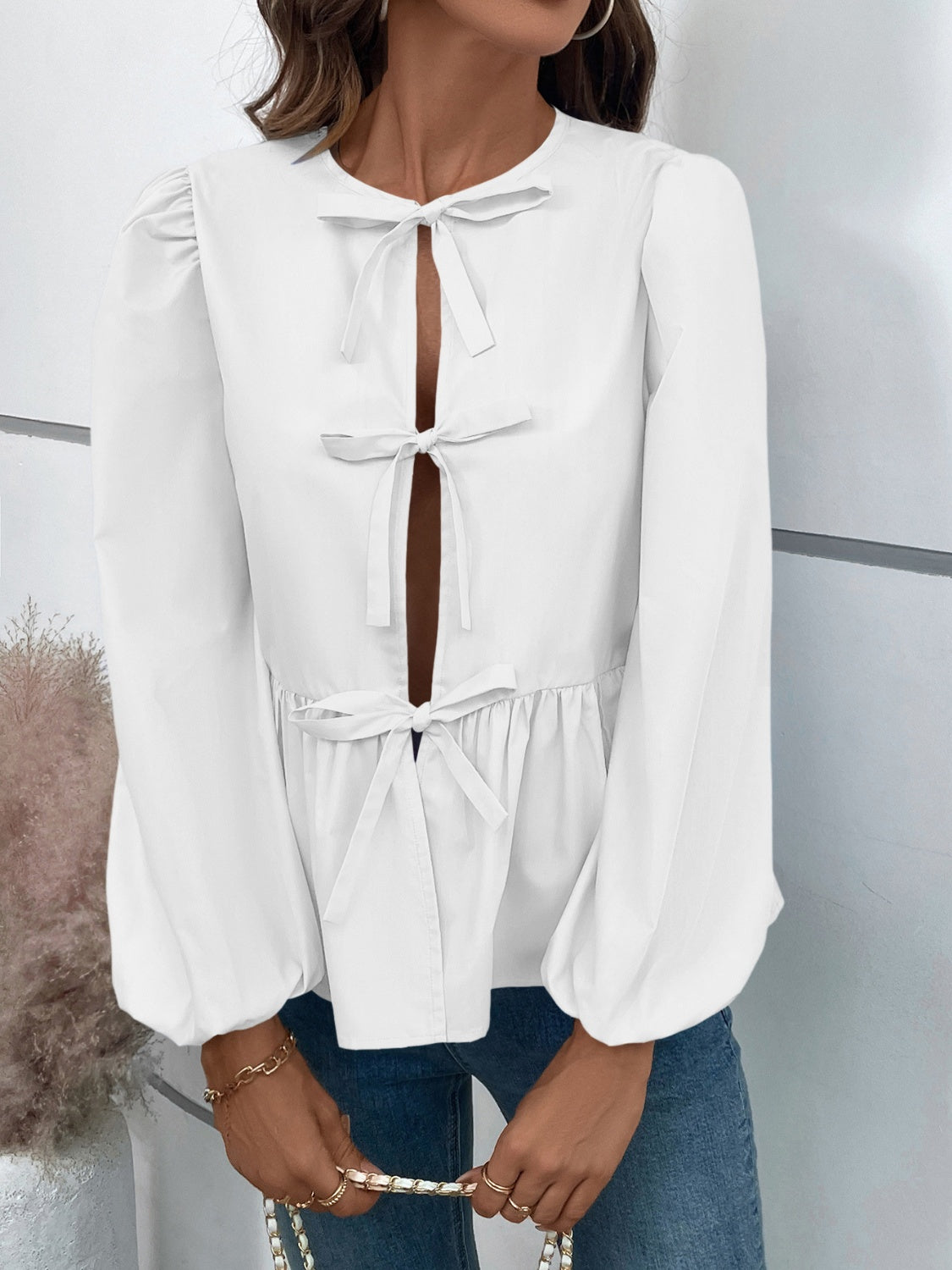 white peplum blouse long sleeve