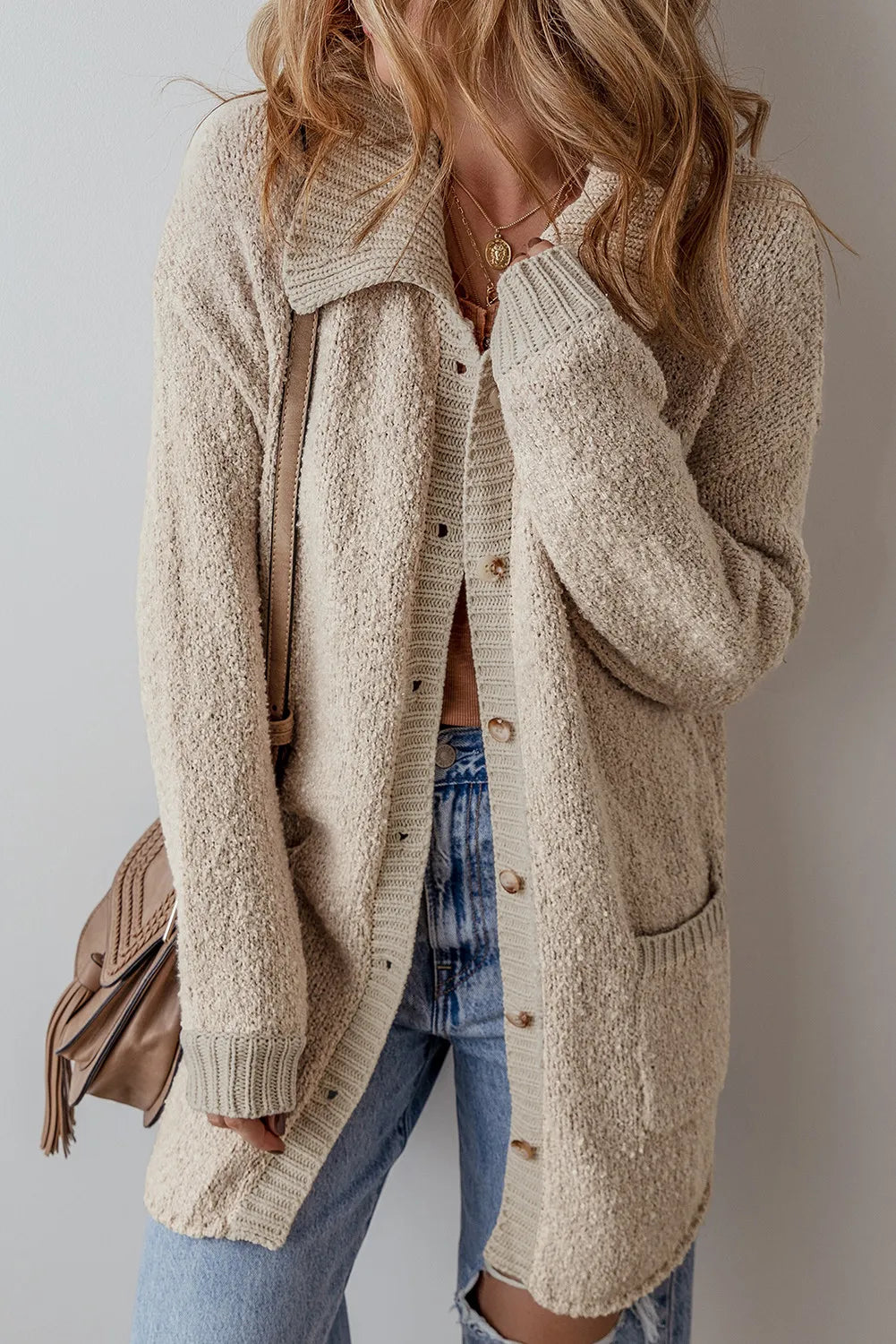 Pocketed Button Up Long Sleeve Cardigan - Charming Charlie