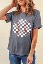 Checkered Graphic Round Neck Short Sleeve T-Shirt - Charming Charlie