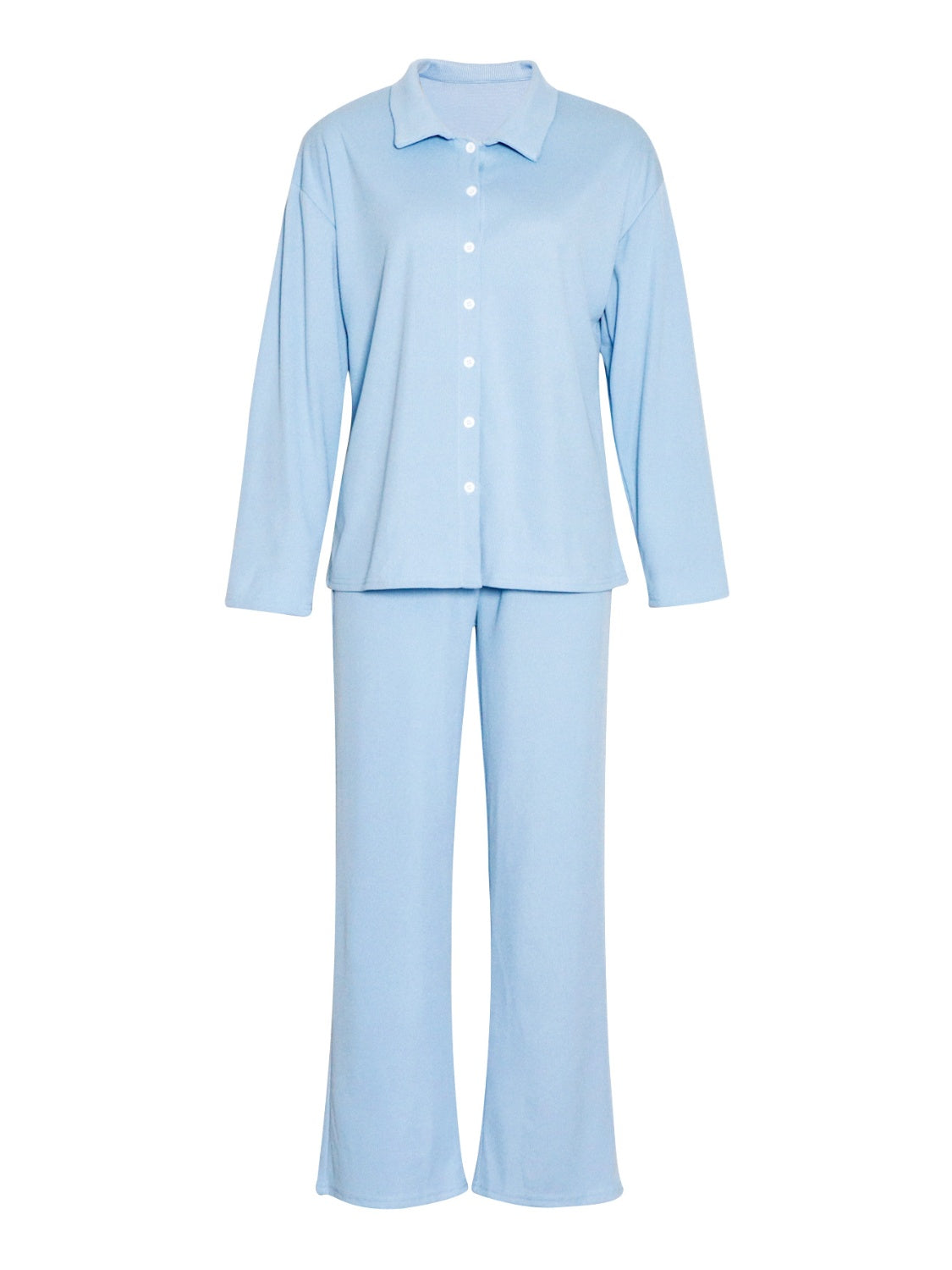 Collared Neck Long Sleeve Top and Drawstring Pants Set - Charming Charlie