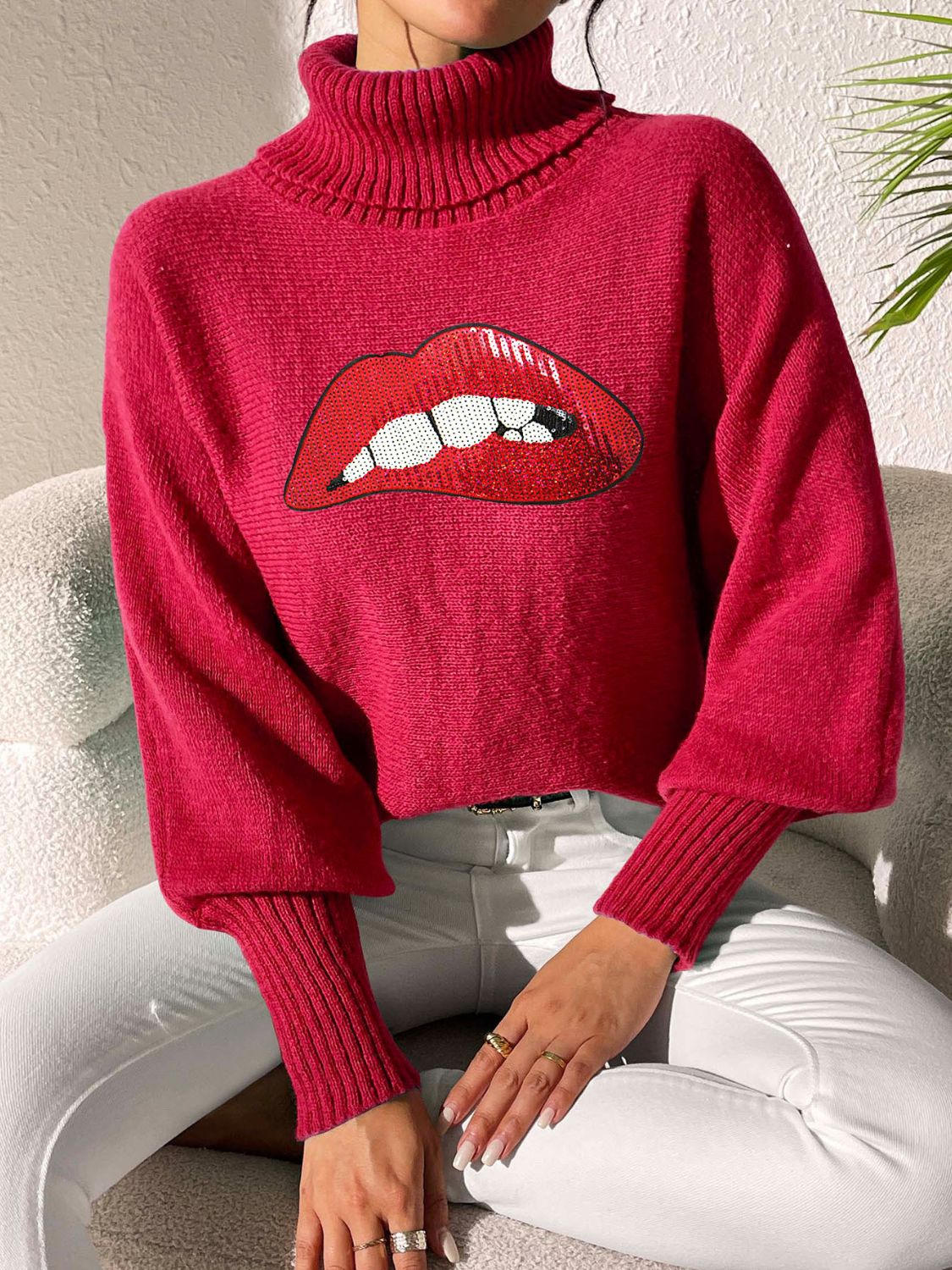 Lip Turtleneck Long Sleeve Sweater - Charming Charlie