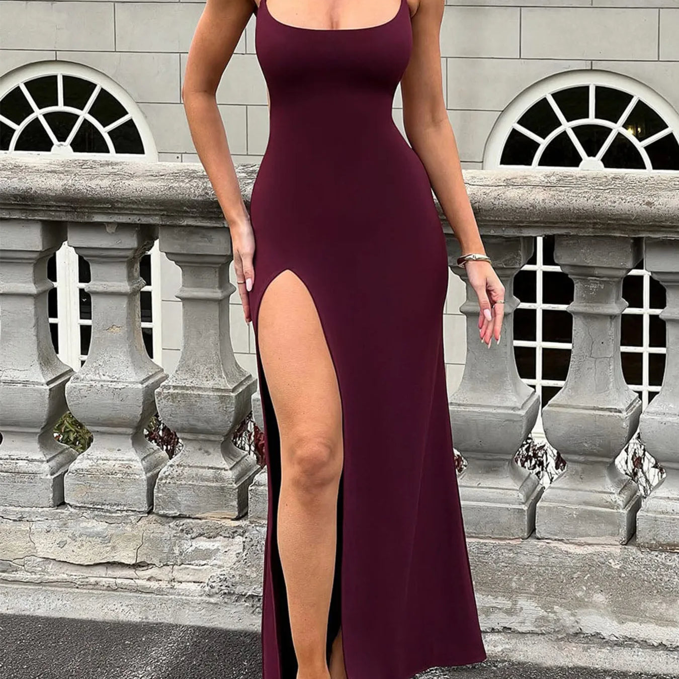 Backless Slit Scoop Neck Maxi Cami Dress Charming Charlie Backless Slit Scoop Neck Maxi Cami Dress Charming Charlie