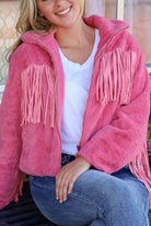 Fringed Zip Up Fleece Jacket - Charming Charlie