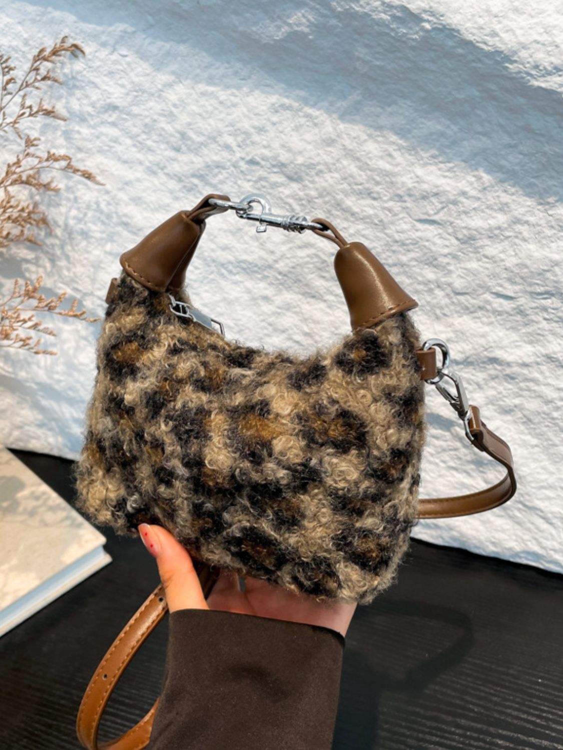 Fuzzy Polyester Mini Handbag with Zipper - Charming Charlie
