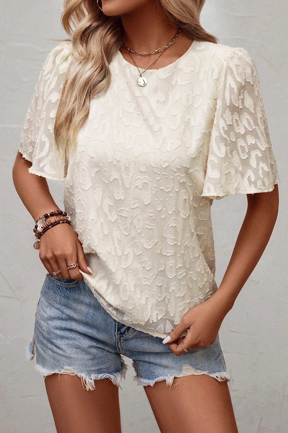 Round Neck Half Sleeve Blouse - Charming Charlie