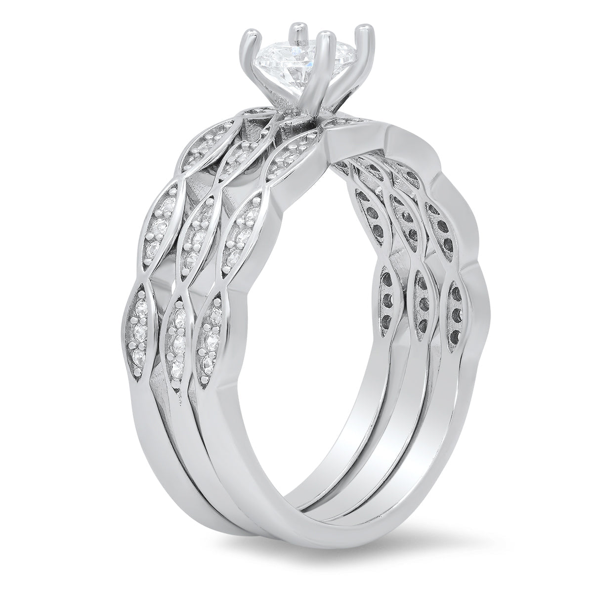 Sterling Silver Round-cut 3pc Stackable CZ Ring Set - Charming Charlie