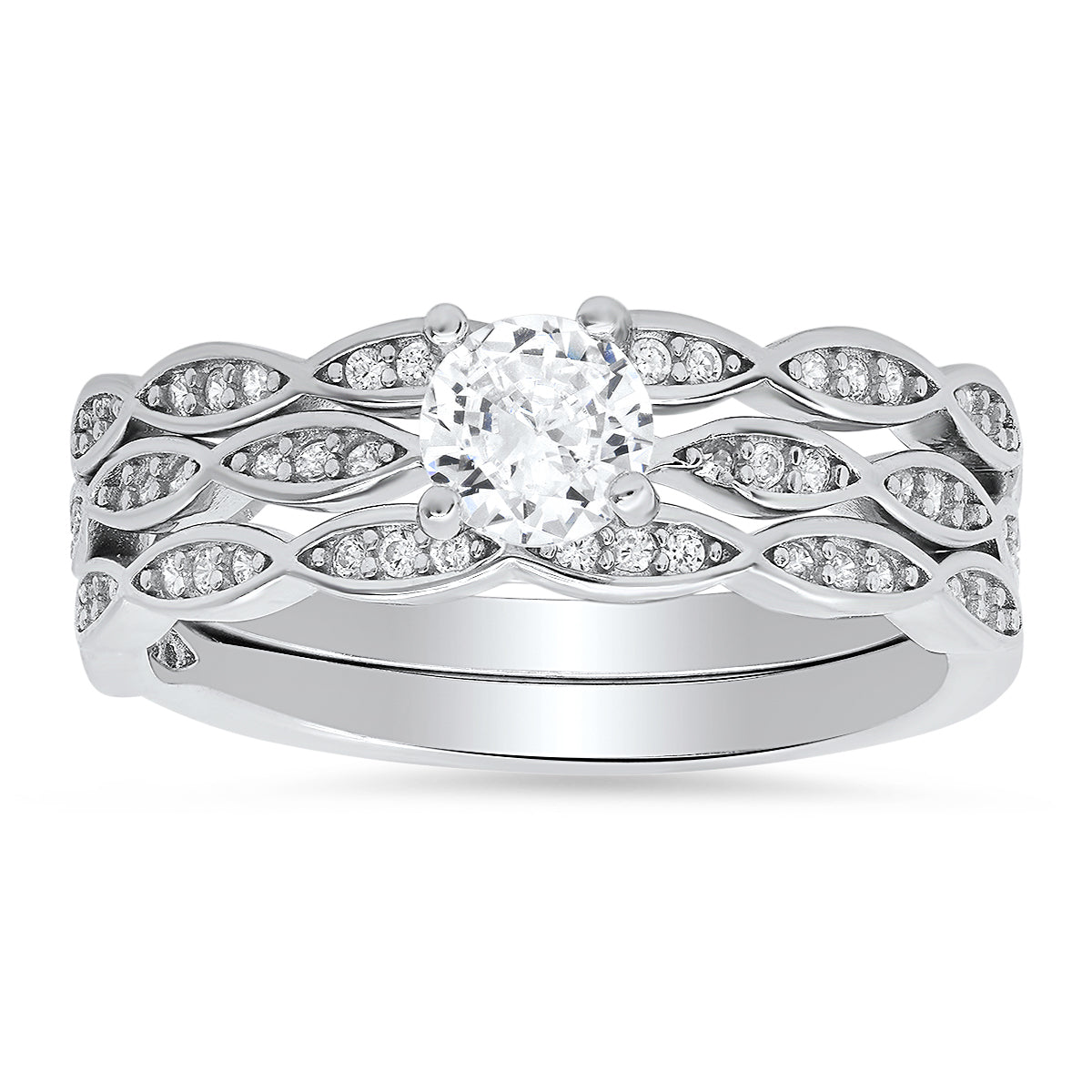 Sterling Silver Round-cut 3pc Stackable CZ Ring Set - Charming Charlie