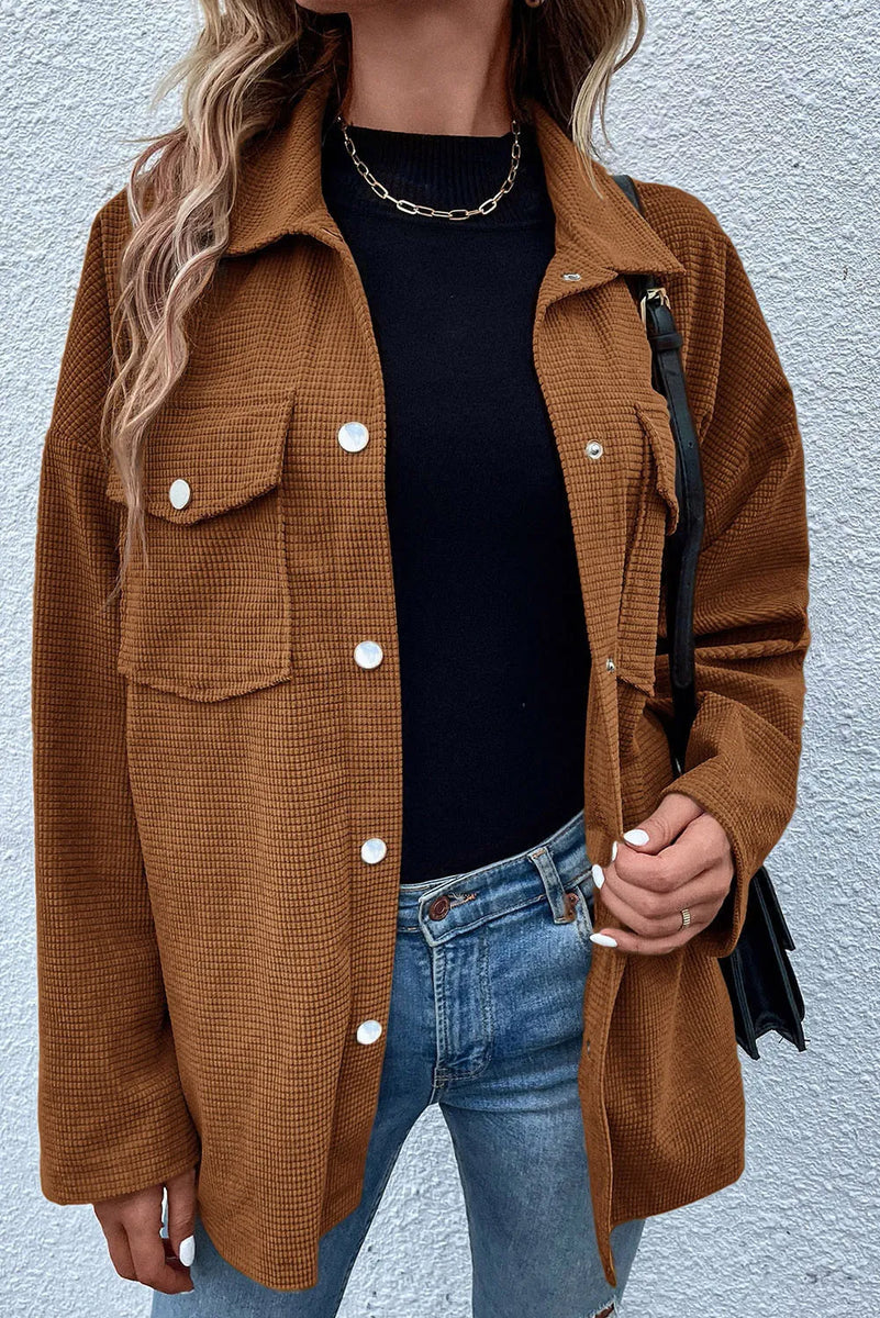 Collared Neck Snap Down Long Sleeve Jacket