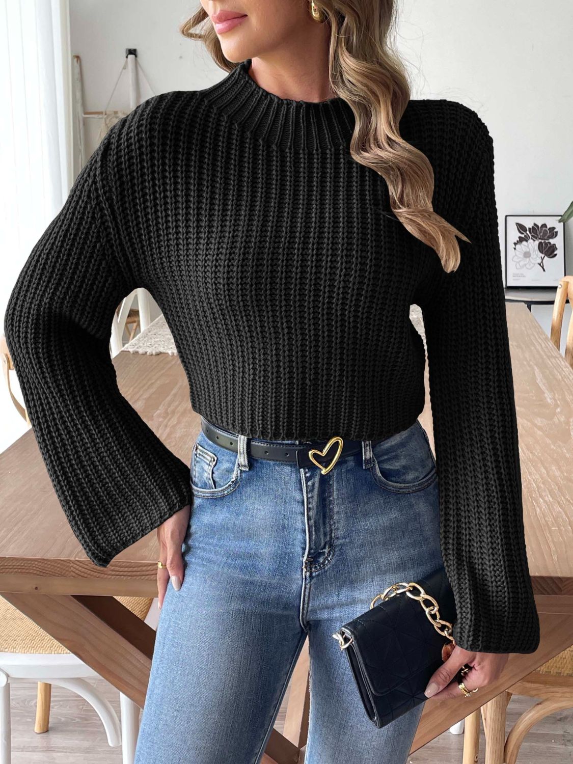 Mock Neck Long Sleeve Sweater - Charming Charlie