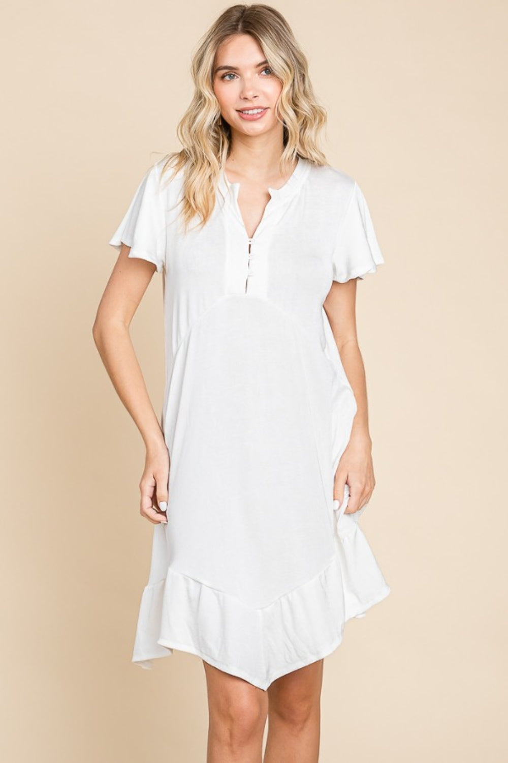 Culture Code Full Size Short Sleeve Ruffled Asymmetric Hem Dress - Charming Charlie
