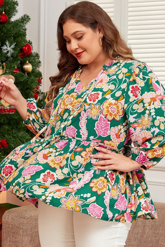 Tied V Neck Long Sleeve Plus Size Babydoll Top – Charming Charlie