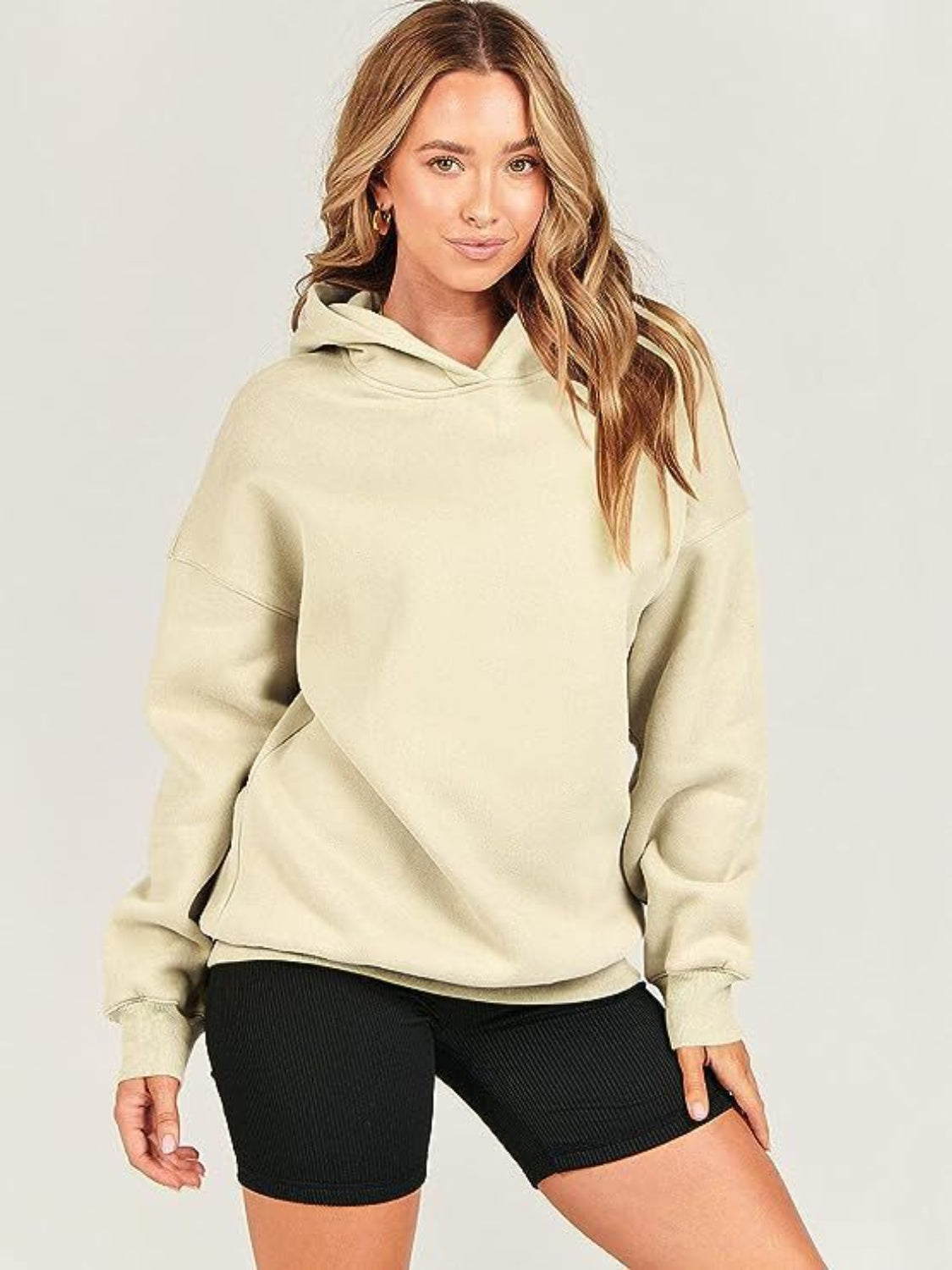 Dropped Shoulder Long Sleeve Hoodie - Charming Charlie