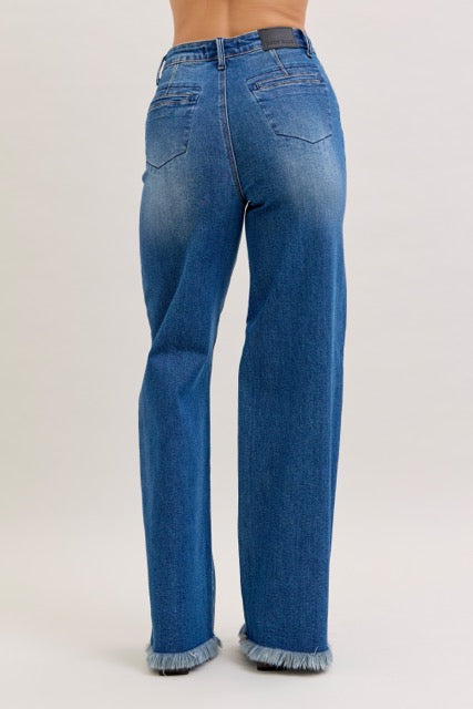 Karla High Waist Column Straight Button-Fly & Back Welt Pkts - Charming Charlie
