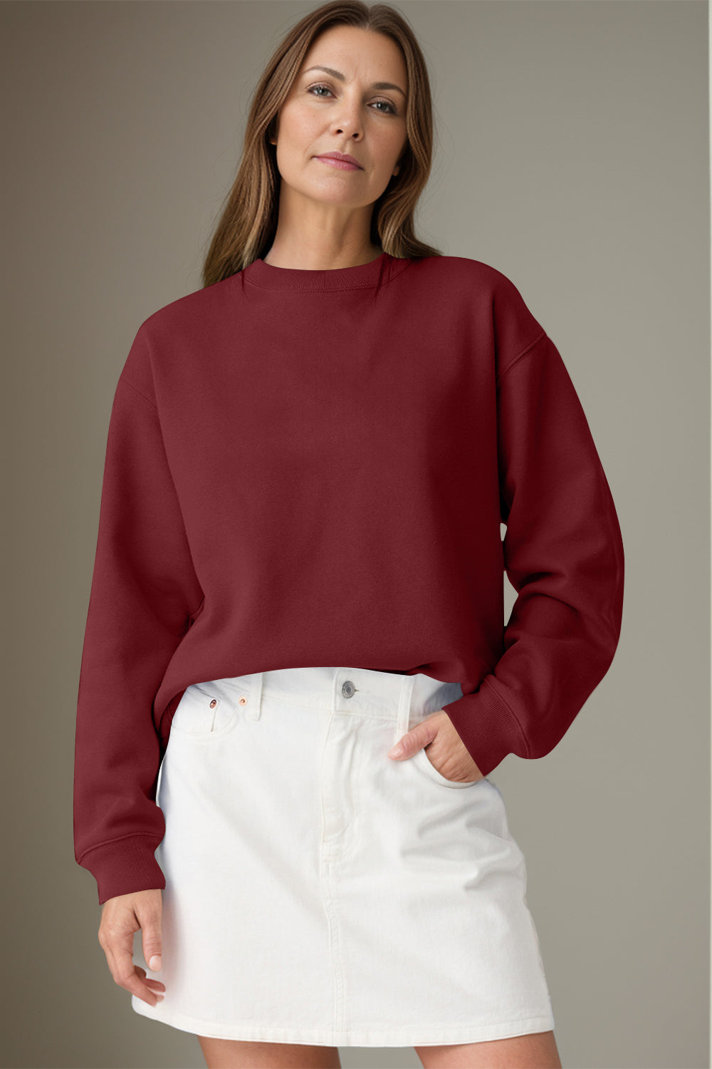Round Neck Long Sleeve Sweatshirt - Charming Charlie