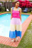Vacay Vibes Hot Pink & Blue Smocked Color Block Maxi Dress - Charming Charlie