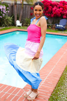 Vacay Vibes Hot Pink & Blue Smocked Color Block Maxi Dress - Charming Charlie