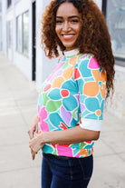 Spring Vibes Multicolor floral Rib Back Bow Tie Detail Top - Charming Charlie