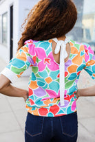 Spring Vibes Multicolor floral Rib Back Bow Tie Detail Top - Charming Charlie