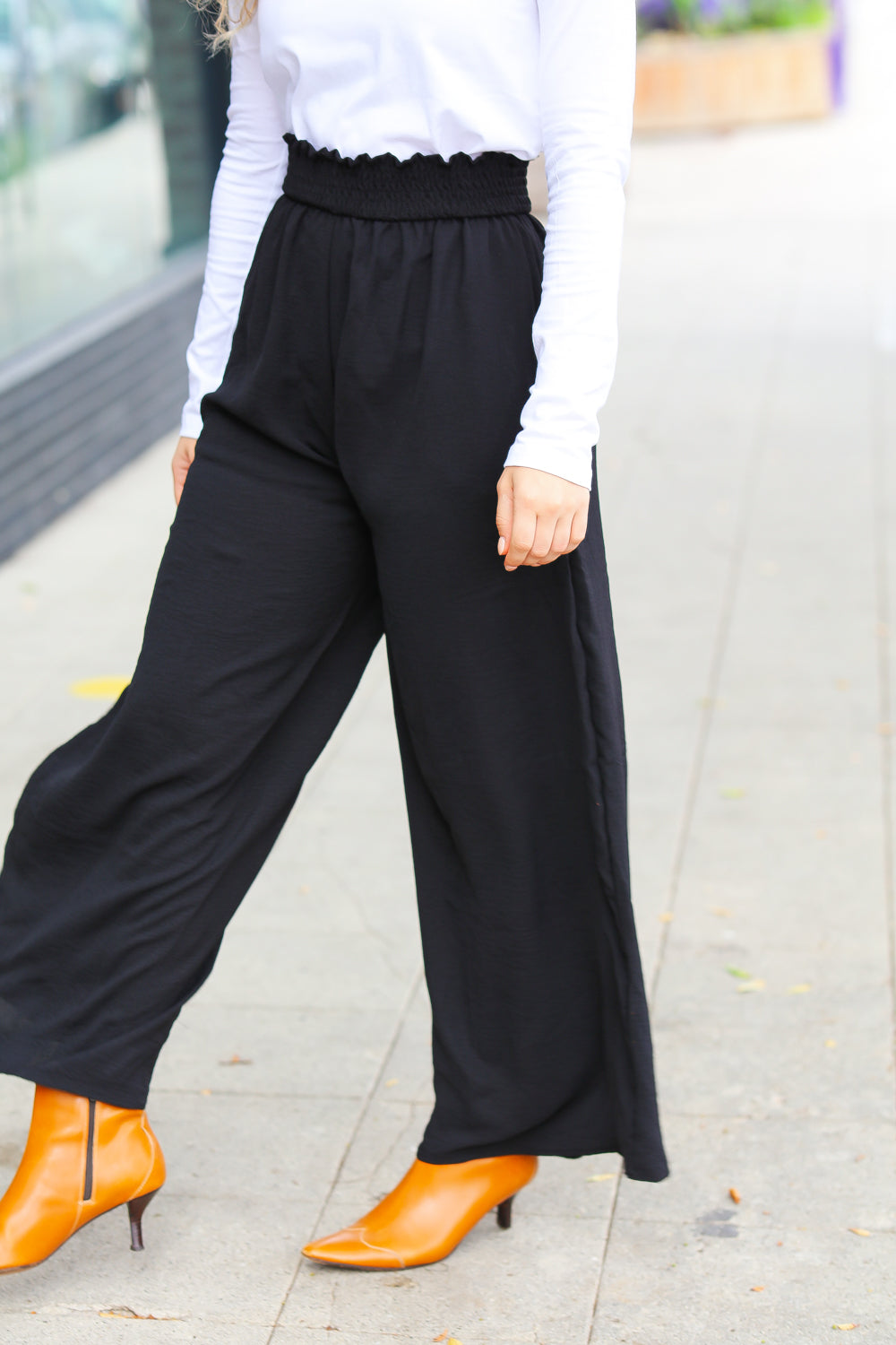 Relaxed Fun Rust Smocked Waist Palazzo Pants