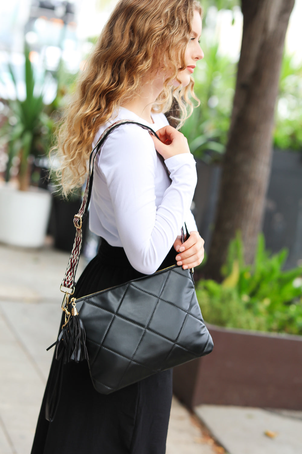 Touch of Couture Black Faux Leather Crossbody with Guitar Strap