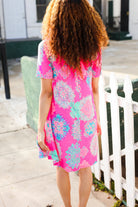 Find Love Hot Pink Abstract Print Frill Notch Neck Dress - Charming Charlie