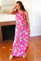Pink Floral Print Fit and Flare Sleeveless Maxi Dress - Charming Charlie