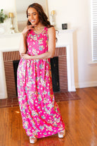 Pink Floral Print Fit and Flare Sleeveless Maxi Dress - Charming Charlie