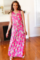 Pink Floral Print Fit and Flare Sleeveless Maxi Dress - Charming Charlie