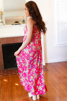 Pink Floral Print Fit and Flare Sleeveless Maxi Dress - Charming Charlie
