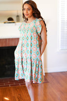 Mint Geo Boho Print Yoke Poplin Woven Dress - Charming Charlie