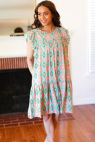 Mint Geo Boho Print Yoke Poplin Woven Dress - Charming Charlie