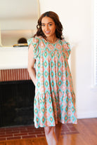 Mint Geo Boho Print Yoke Poplin Woven Dress - Charming Charlie