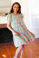 Mint Geo Boho Print Yoke Poplin Woven Dress - Charming Charlie