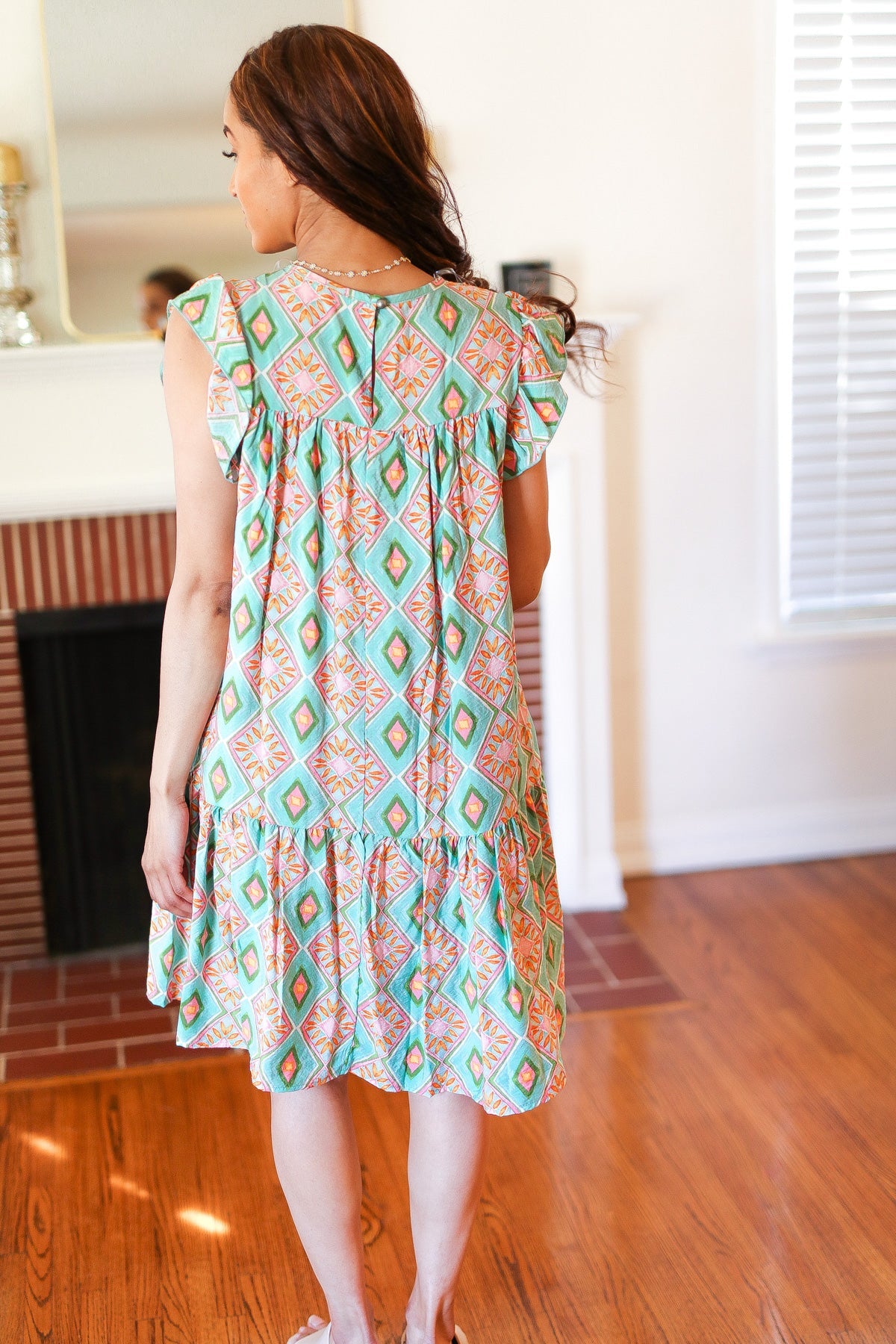 Mint Geo Boho Print Yoke Poplin Woven Dress - Charming Charlie